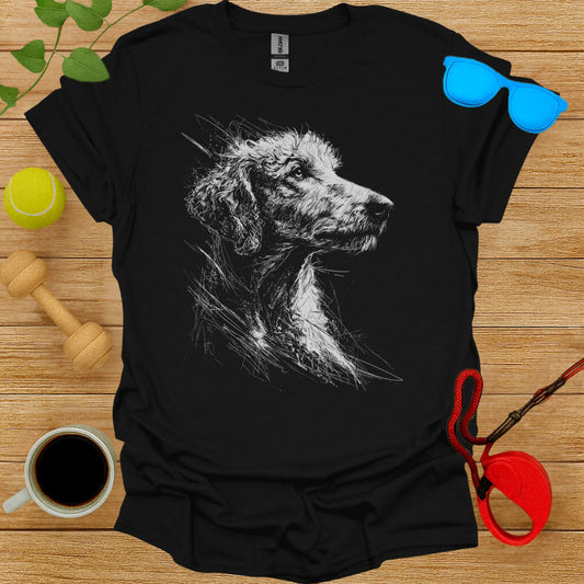 Artistic Black and White Dog Sketch T-Shirt