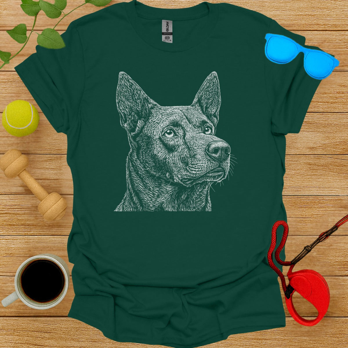 Women's T-shirt Green Dog Graphic Large Eye-Catching Design