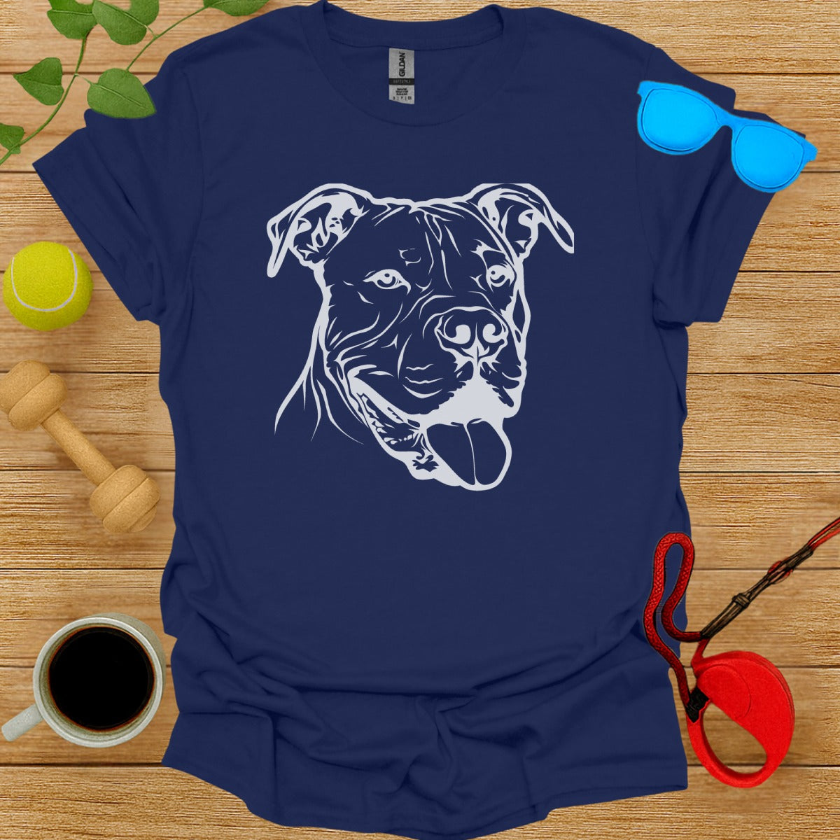 Blue T-shirt with a White Outline Dog Face Design