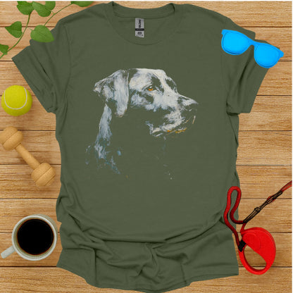 Artistic Grey Dog Graphic on Green T-shirt Product