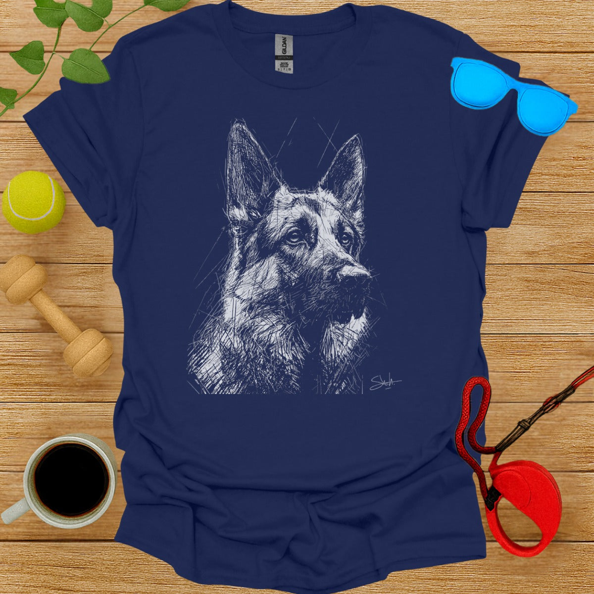 German Shepherd Dog Sketch Graphic T-Shirt Product