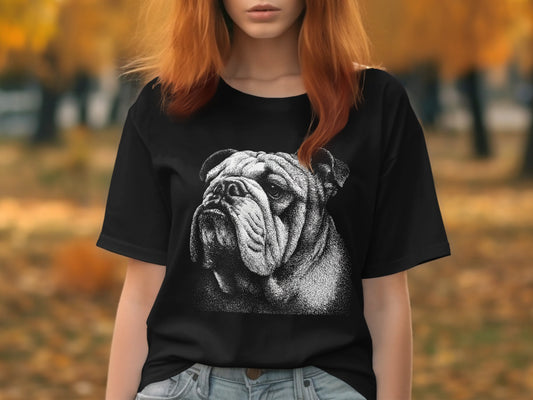Realistic Bulldog Illustration Black Shirt product type
