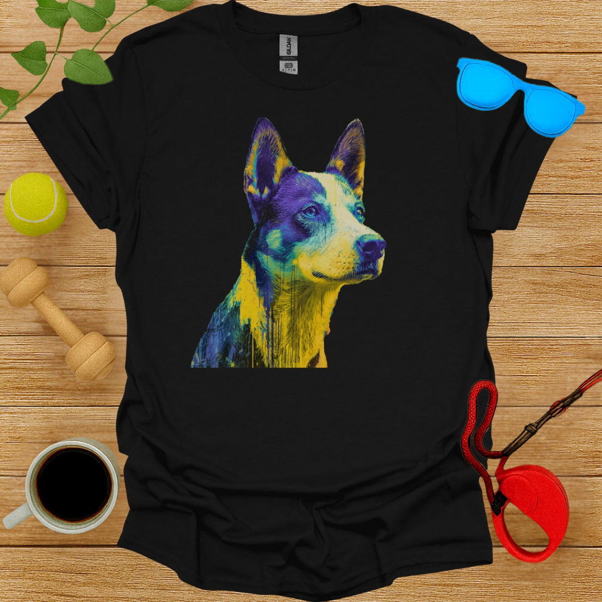 Colorful Artistic Dog Design on Casual T-Shirt
