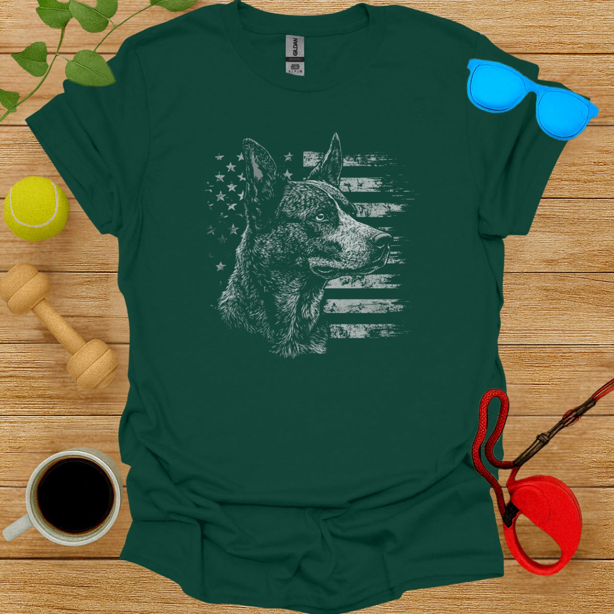 Patriotic American Flag Dog Design Graphic T-shirt