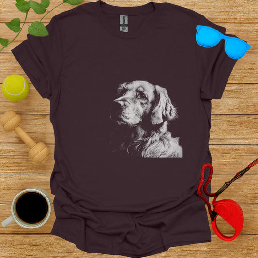 Golden Retriever Drawing Charcoal Style T-Shirt