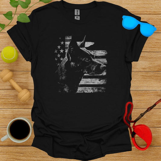 Patriotic Dog Silhouette with US Flag Graphic T-shirt