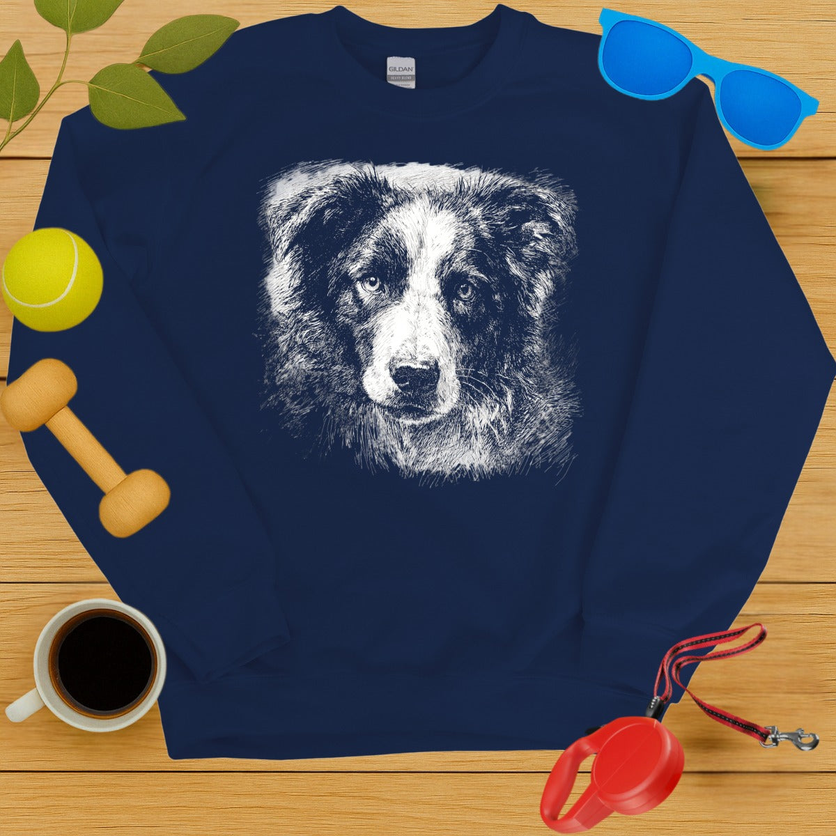 Blue Sweatshirt Featuring a Detailed Dog Face Design