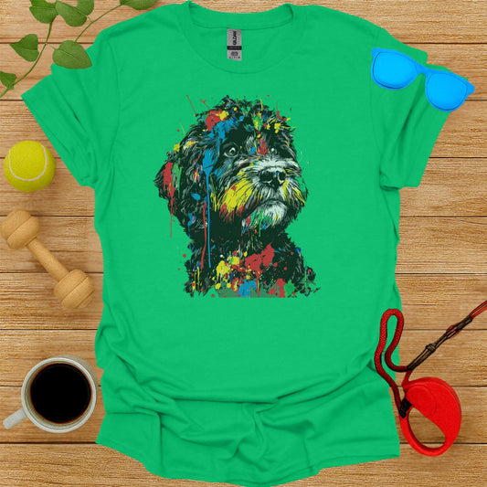 Colorful Artistic Dog Print Green T-Shirt