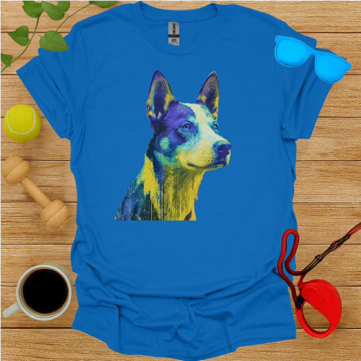 Colorful Dog Print Graphic Tee Shirt