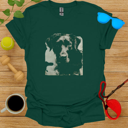 Graphic Tee with Detailed Dog Design on Green Shirt