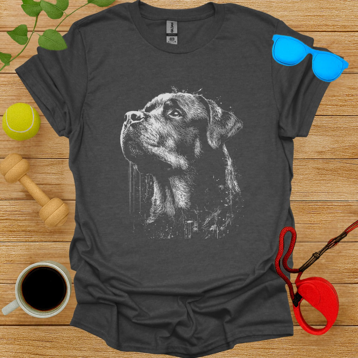 Realistic Dog Portrait Design on Graphite Gray Shirt