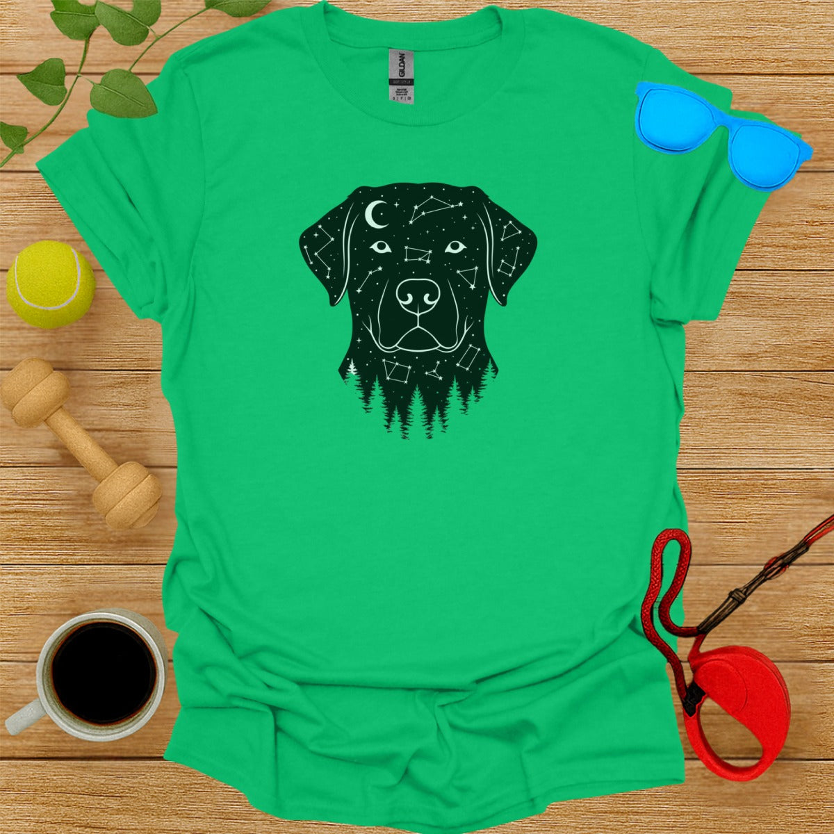 Starry Night Dog Silhouette Graphic Design T-shirt