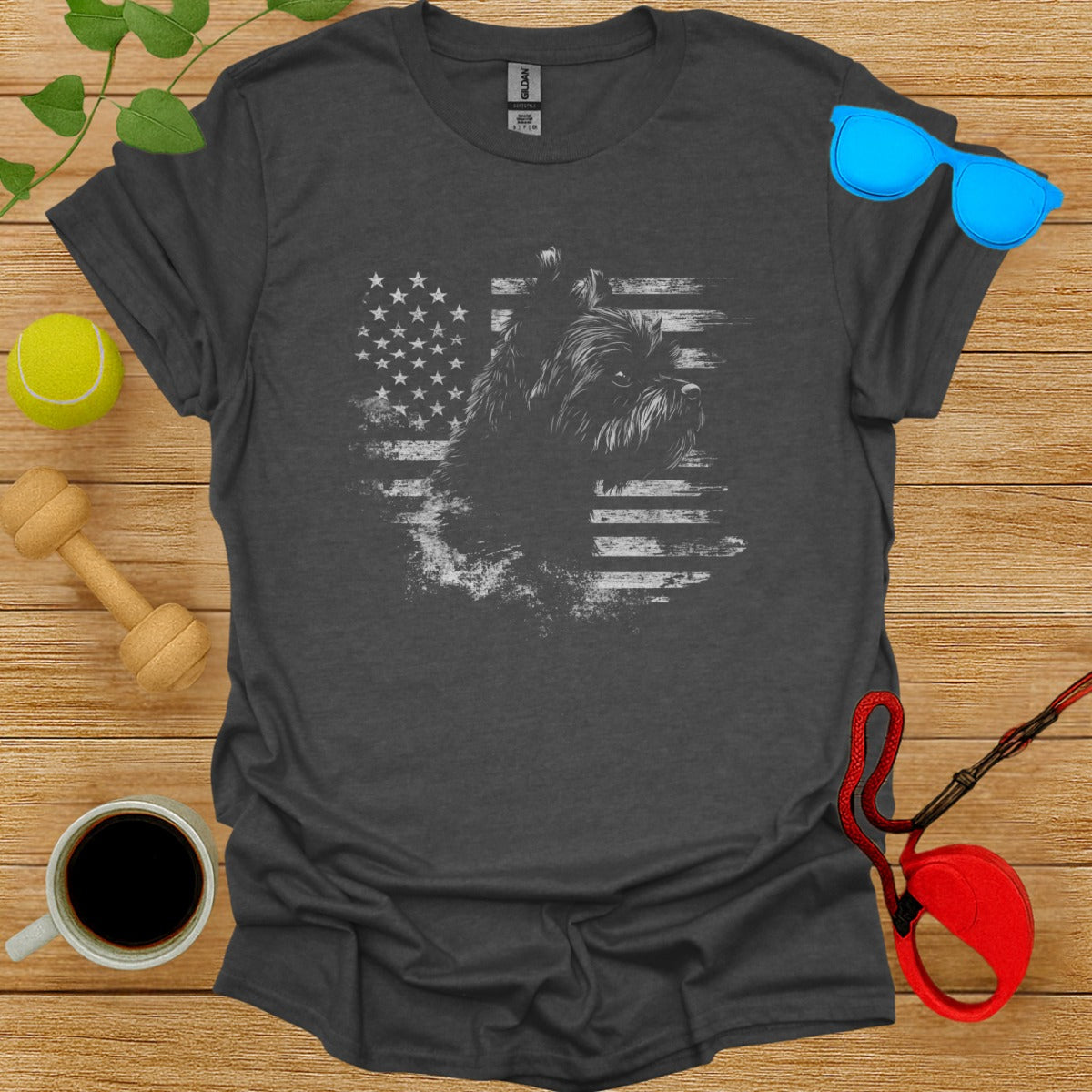 Patriotic American Flag Dog Graphic Tee Shirt