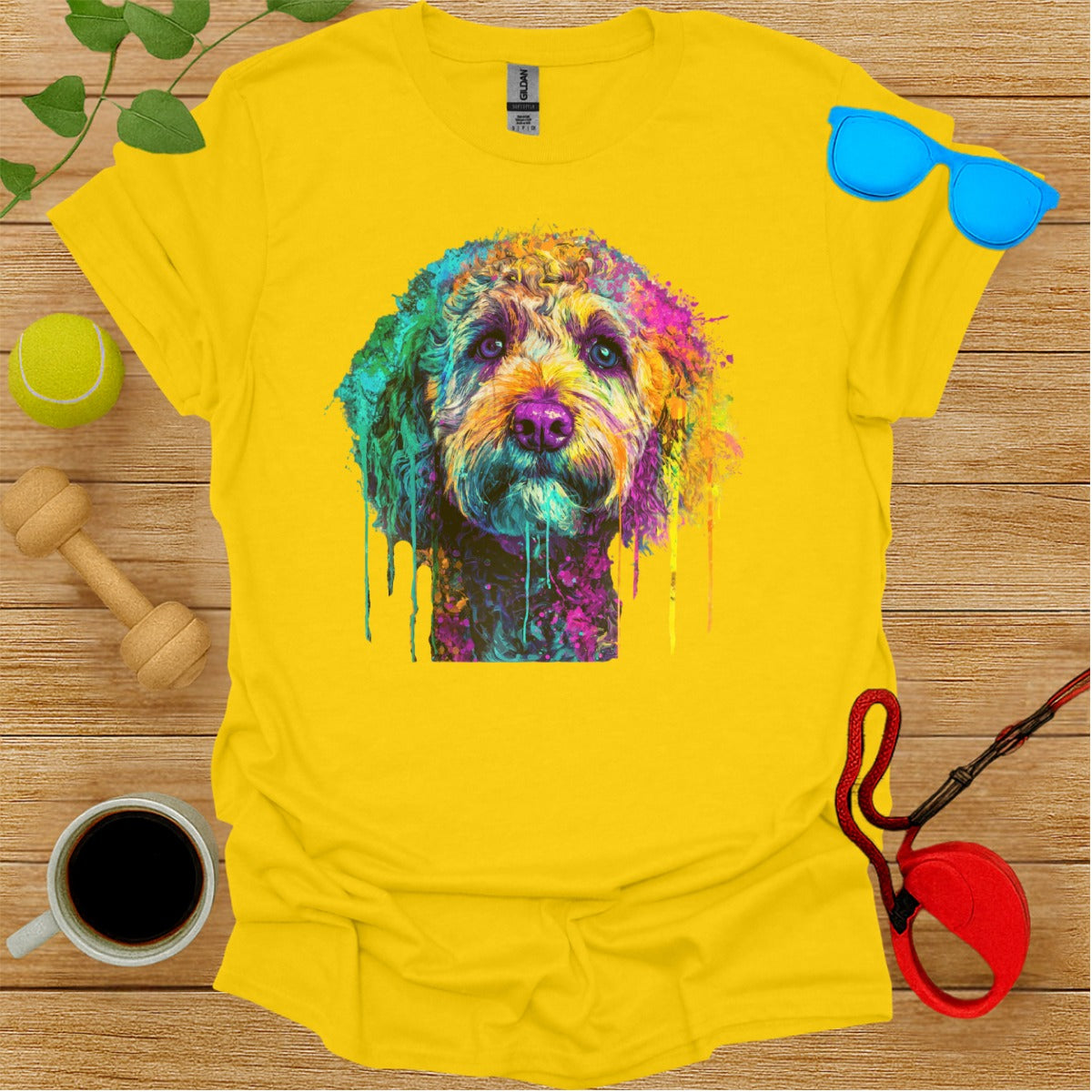 Colorful Dog Print Unisex Tee For Everyday Casual Wear