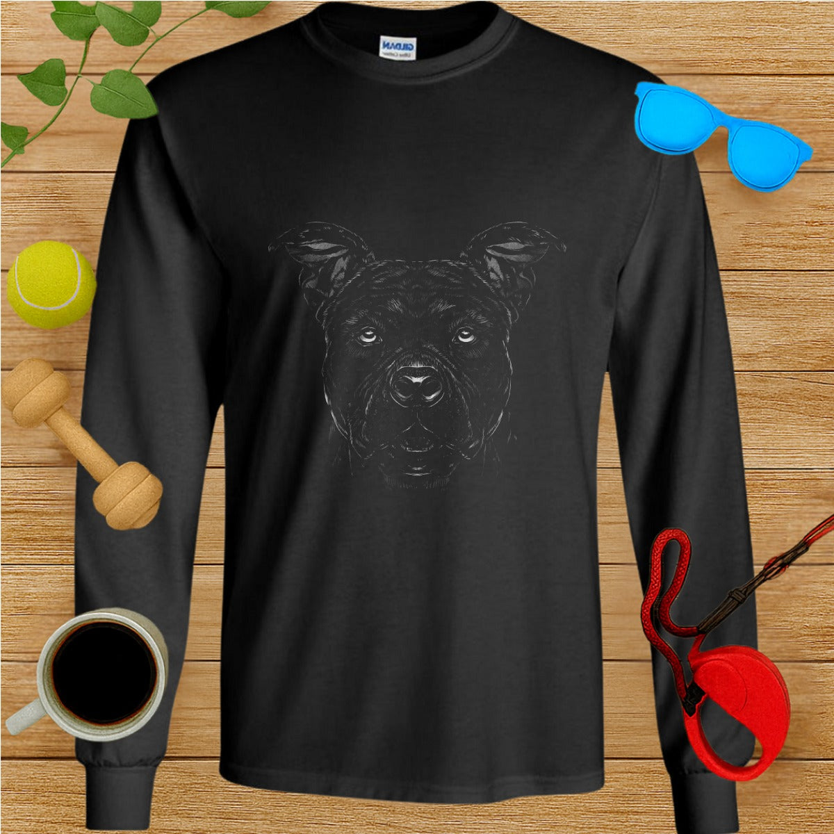 Black Long Sleeve Shirt with Detailed Dog Face Print