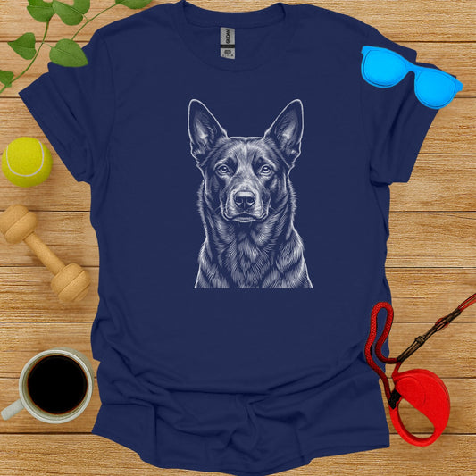 Blue T-shirt with Detailed Dog Illustration Shirt