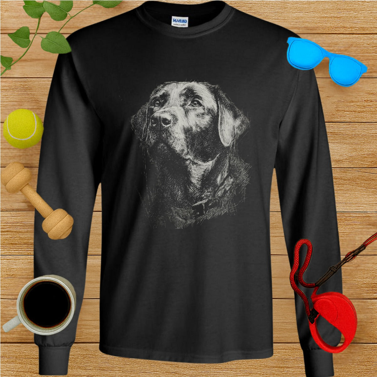 Long Sleeve Shirt with Graphic Art of a Dog