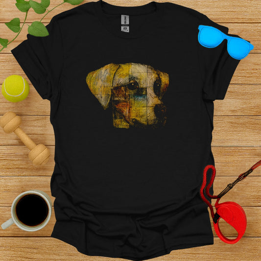 Adorable Dog Face Print on Black T-Shirt