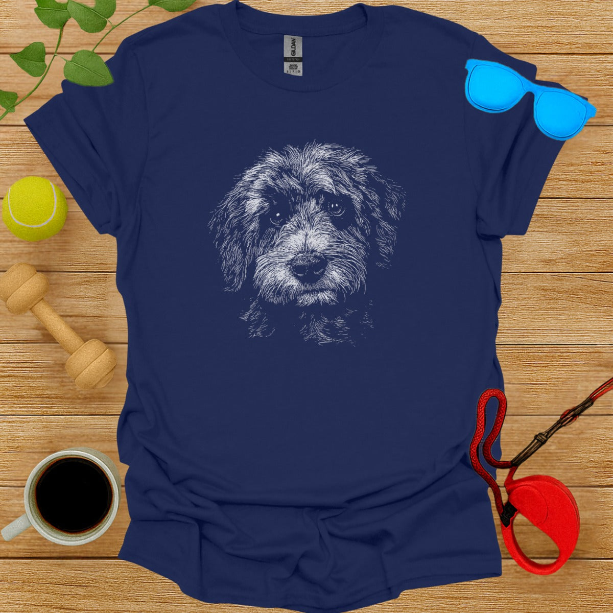 Adorable Dog Face Print on Blue T-Shirt Product