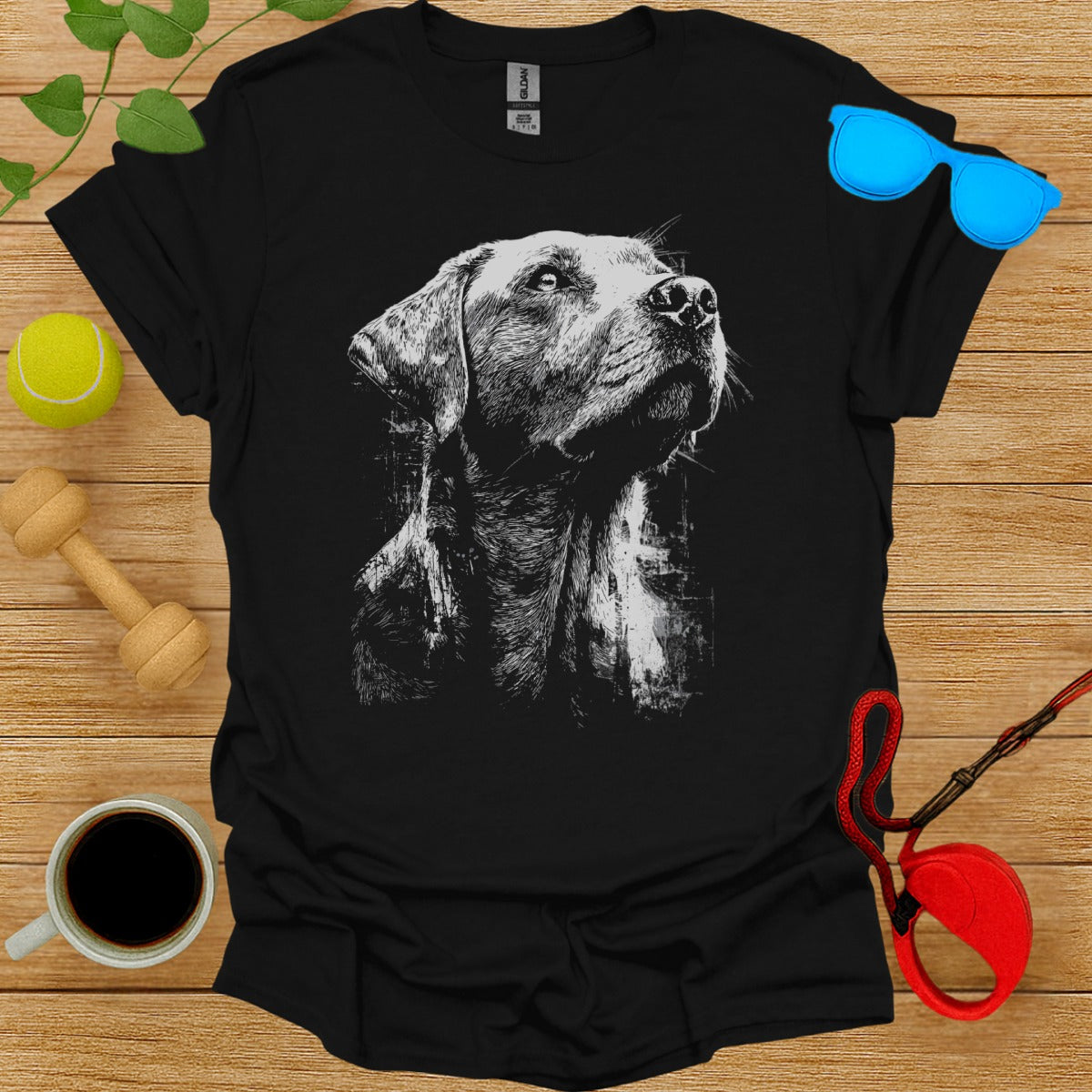 Detailed Black Dog Illustration on Black Shirt Product