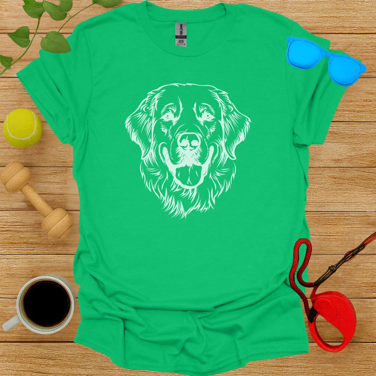 Vibrant Green T-Shirt with Detailed Dog Design