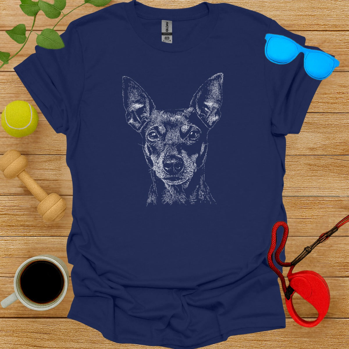 Adorable Dog Illustration on Classic Blue T-Shirt Product