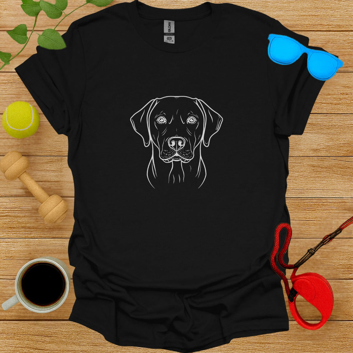 Black T-shirt with Dog Line Art Design Product