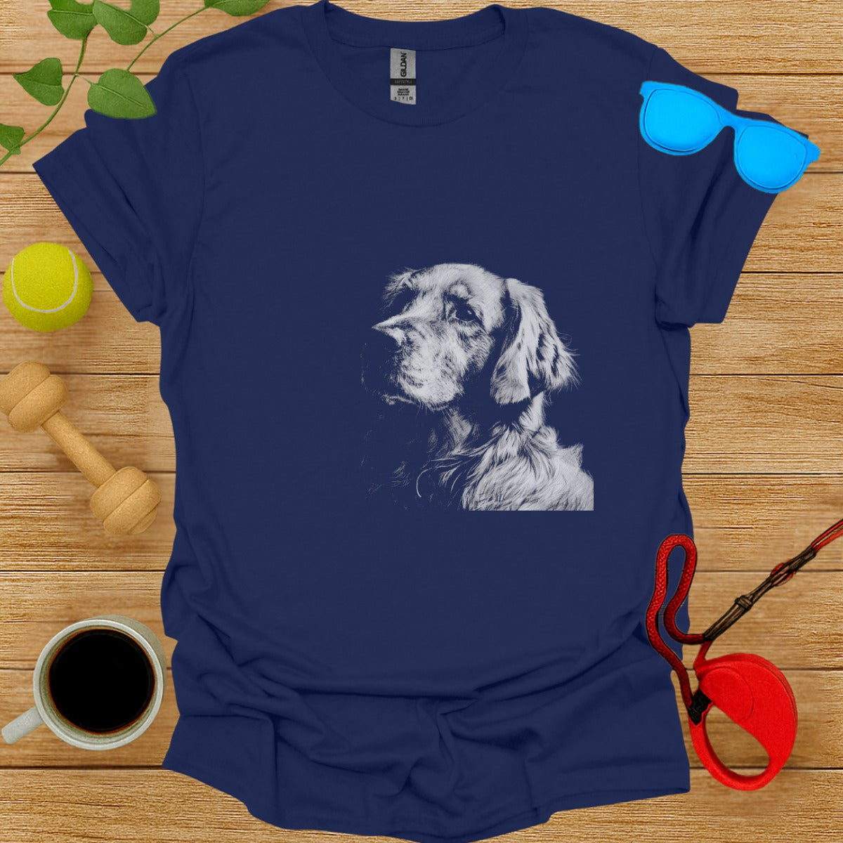 Elegant Dog Portrait Art on Stylish Blue T-shirt