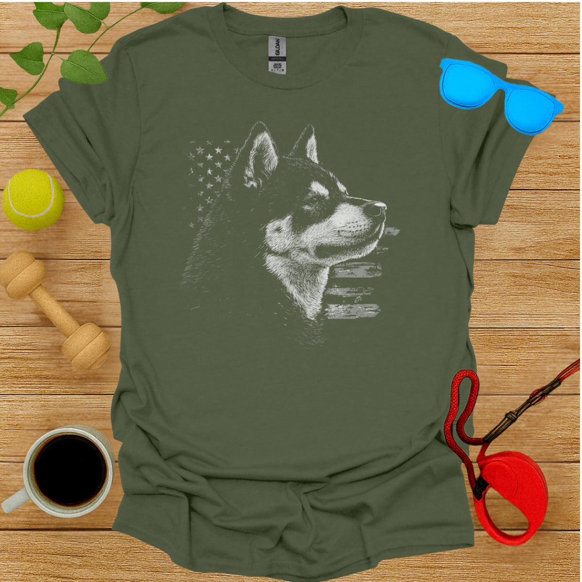 Patriotic Husky Dog Graphic Printed T-Shirt