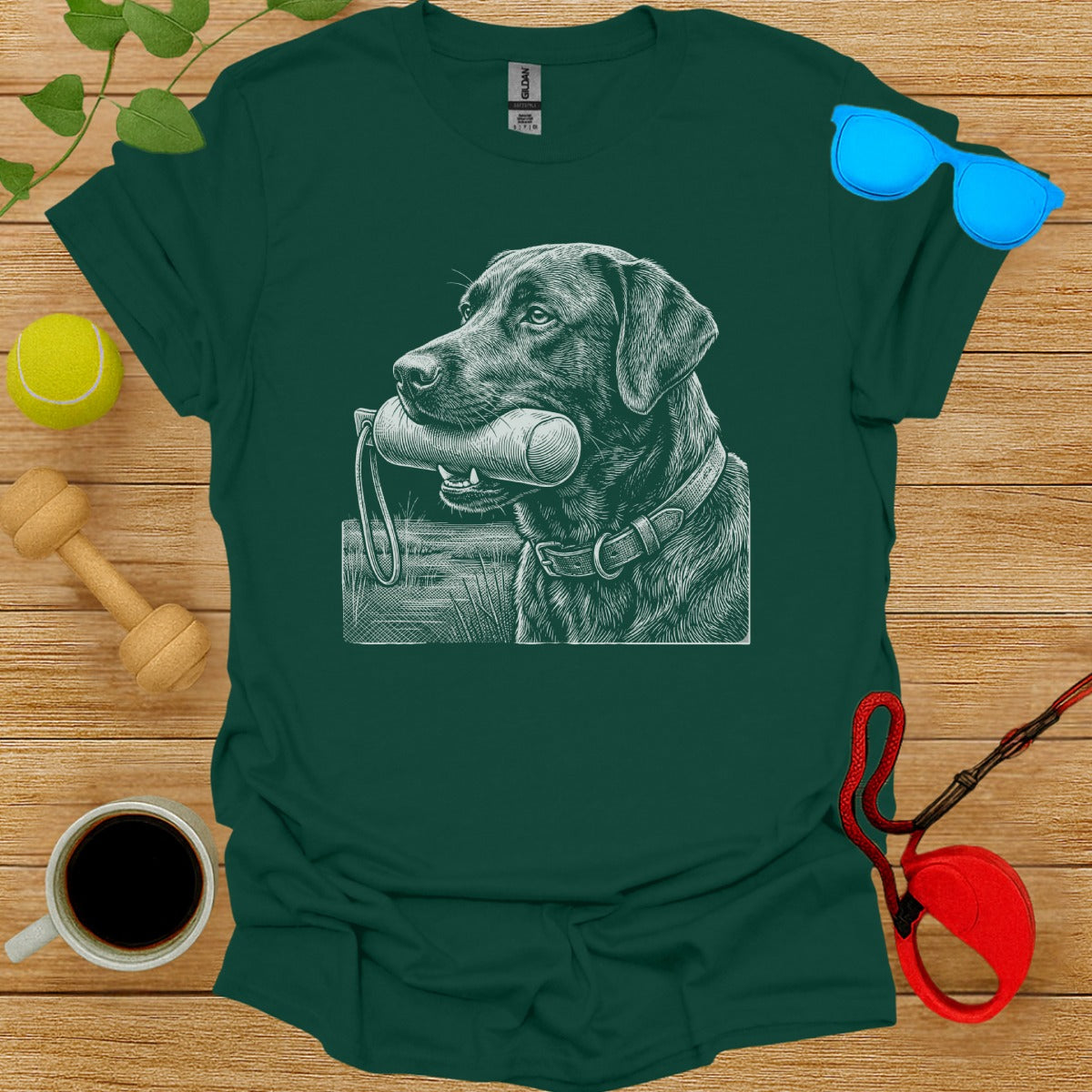 Black Labrador Retriever with Leash Graphic Tee