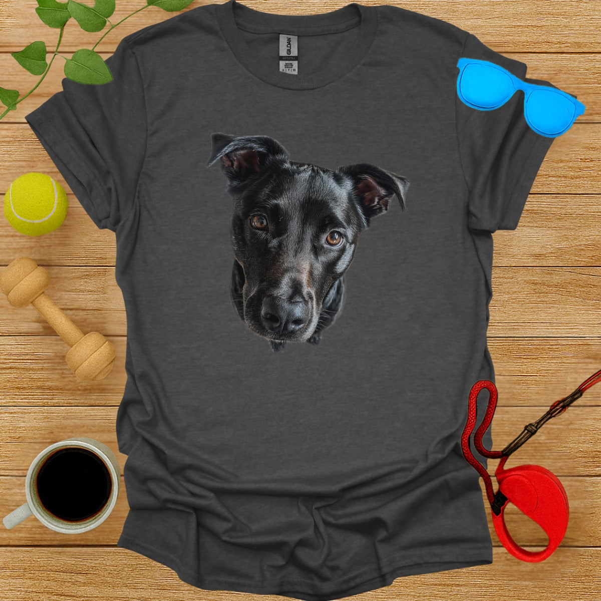 Black Dog Face Print Gray Color Casual Wear T-Shirt