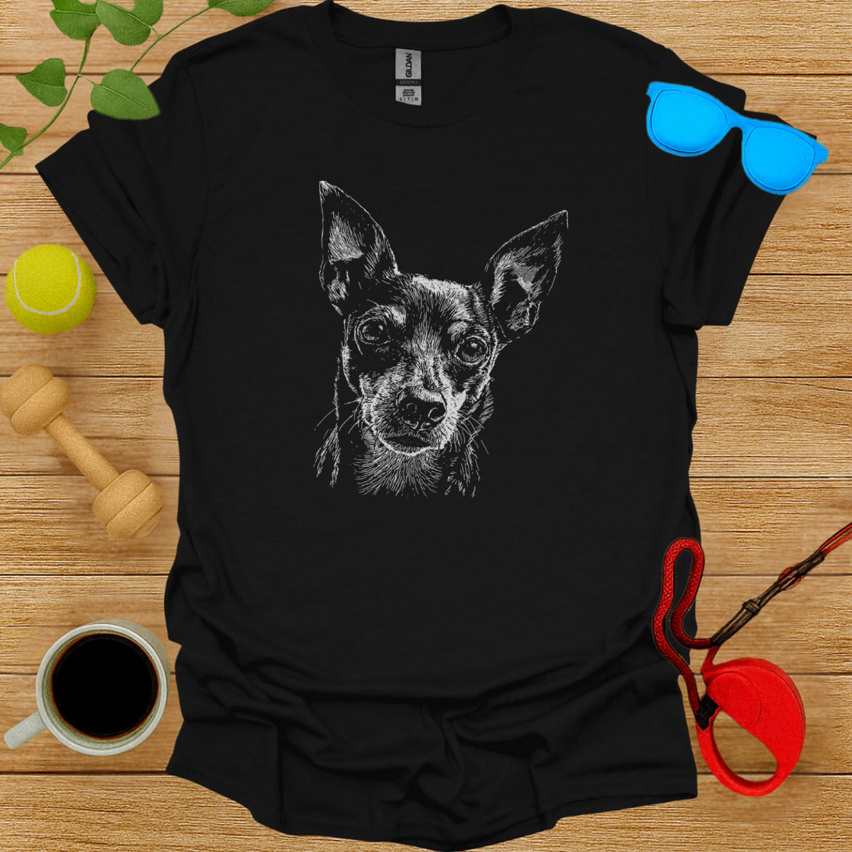 Intricate Dog Illustration Printed Black T-shirt