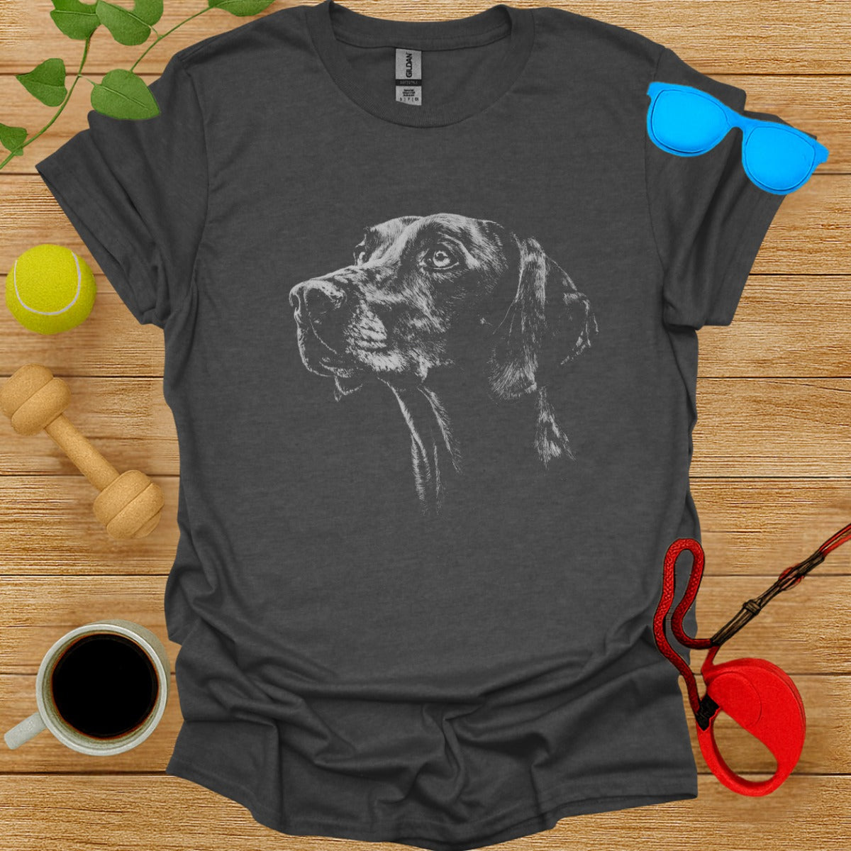 Detailed Dog Illustration on Dark Grey T-Shirt