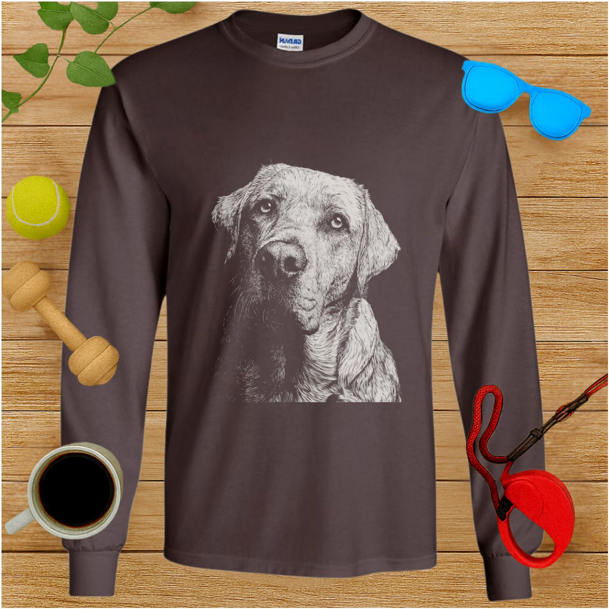 Detailed Dog Drawing Long Sleeve Shirt Product