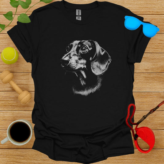 Black T-shirt with Intricate Dog Illustration Design