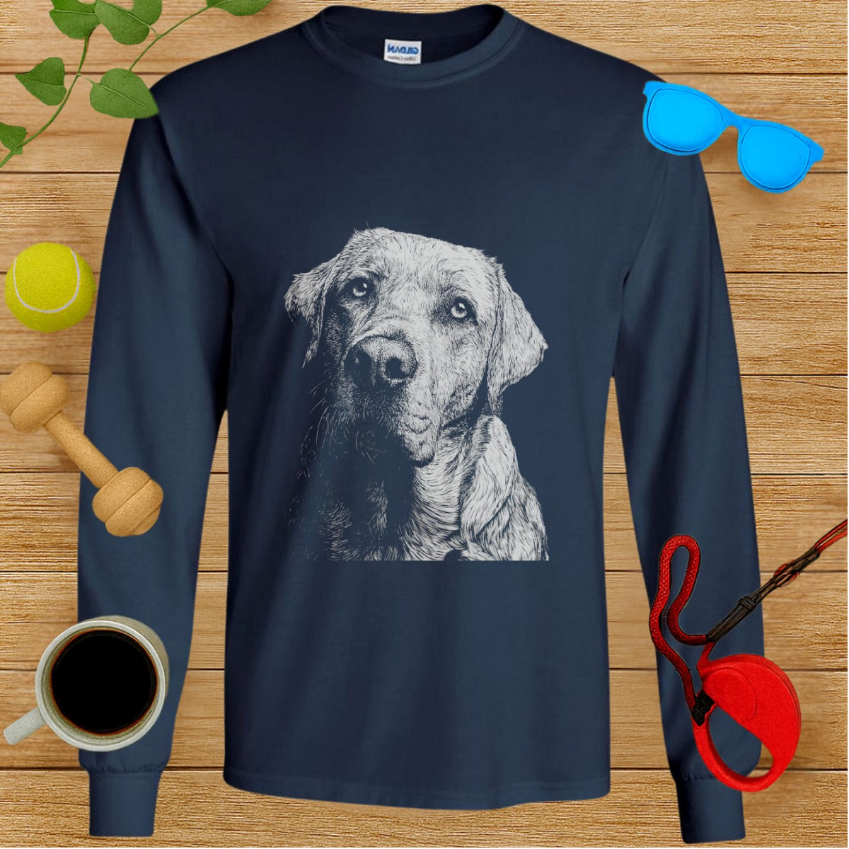 Long Sleeve Shirt with a Dog Face Illustration Design