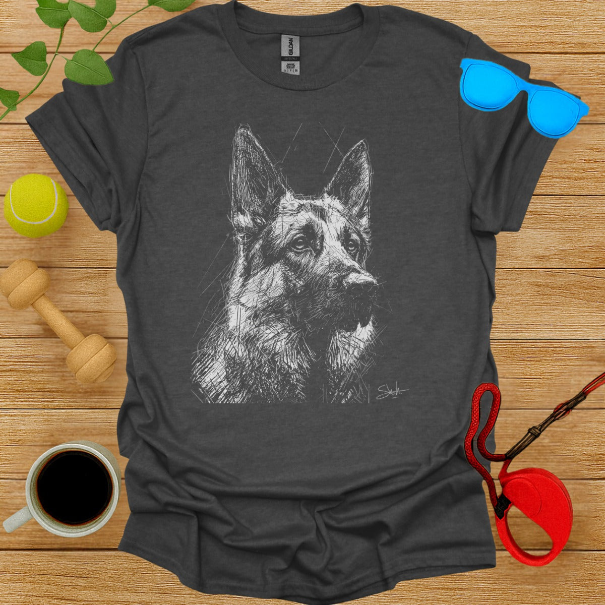 German Shepherd Sketch Graphic T-Shirt for Dog Lovers