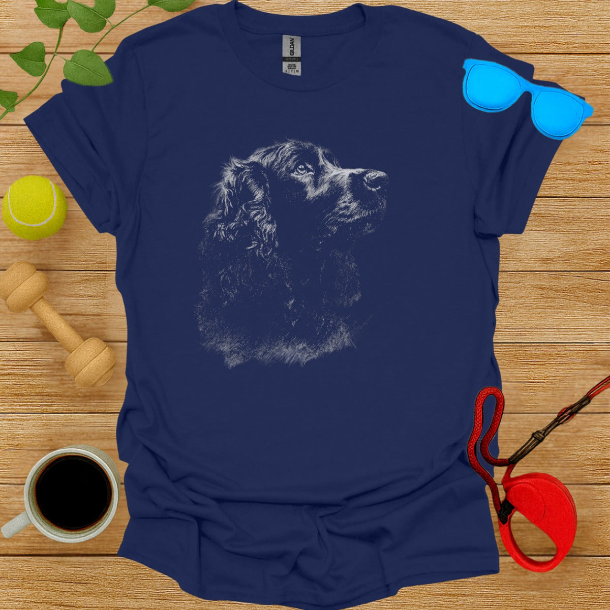 Dog Illustration Graphic on Navy Blue T-Shirt