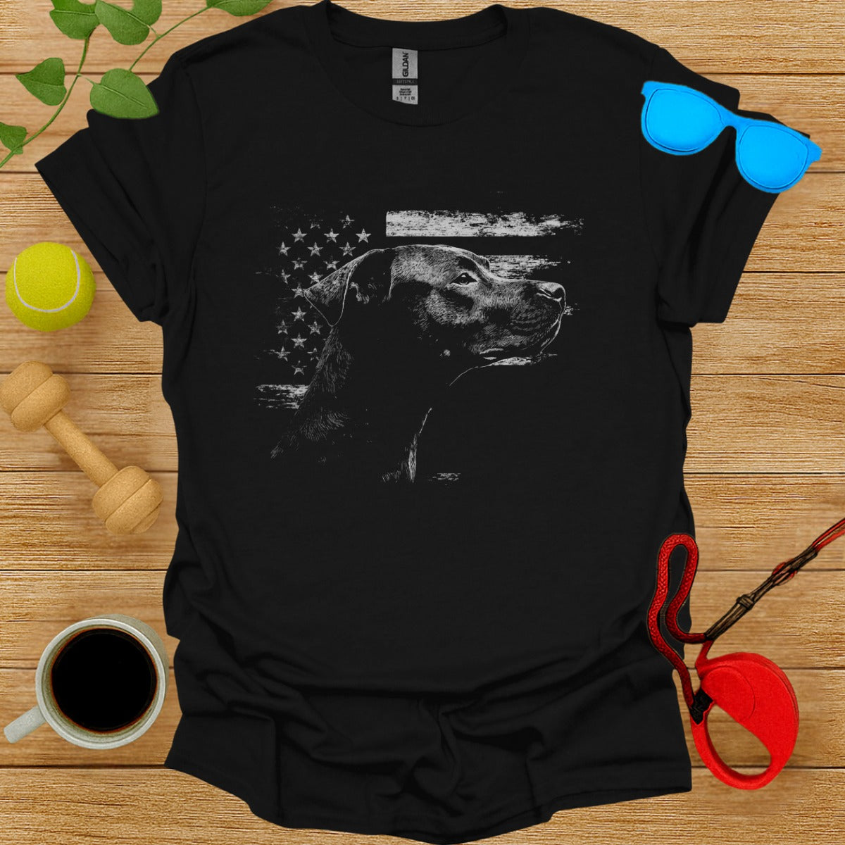 Patriotic Dog American Flag Graphic T-Shirt