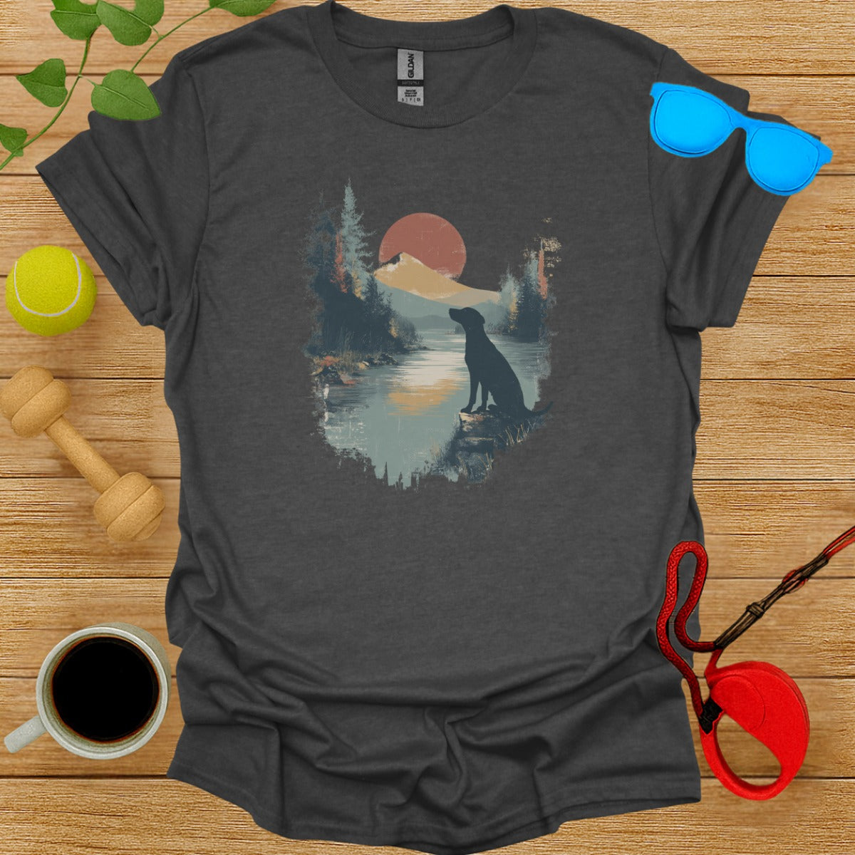 Scenic Dog Silhouette at Sunset Graphic T-Shirt