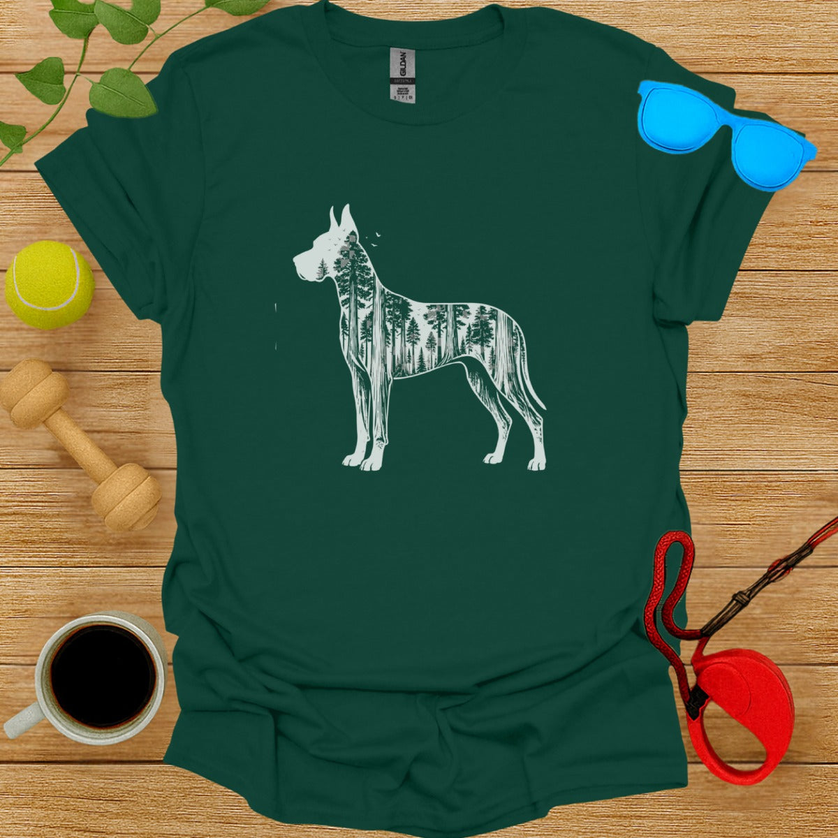 Stylish T-shirt Featuring Artistic Dog with Trees Design