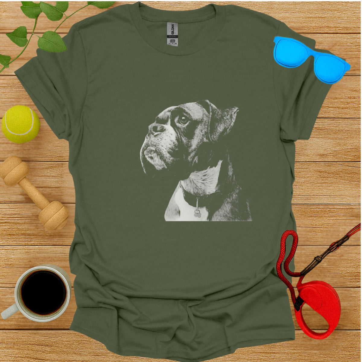 Detailed Boxer Dog Print T-Shirt with Unique Design