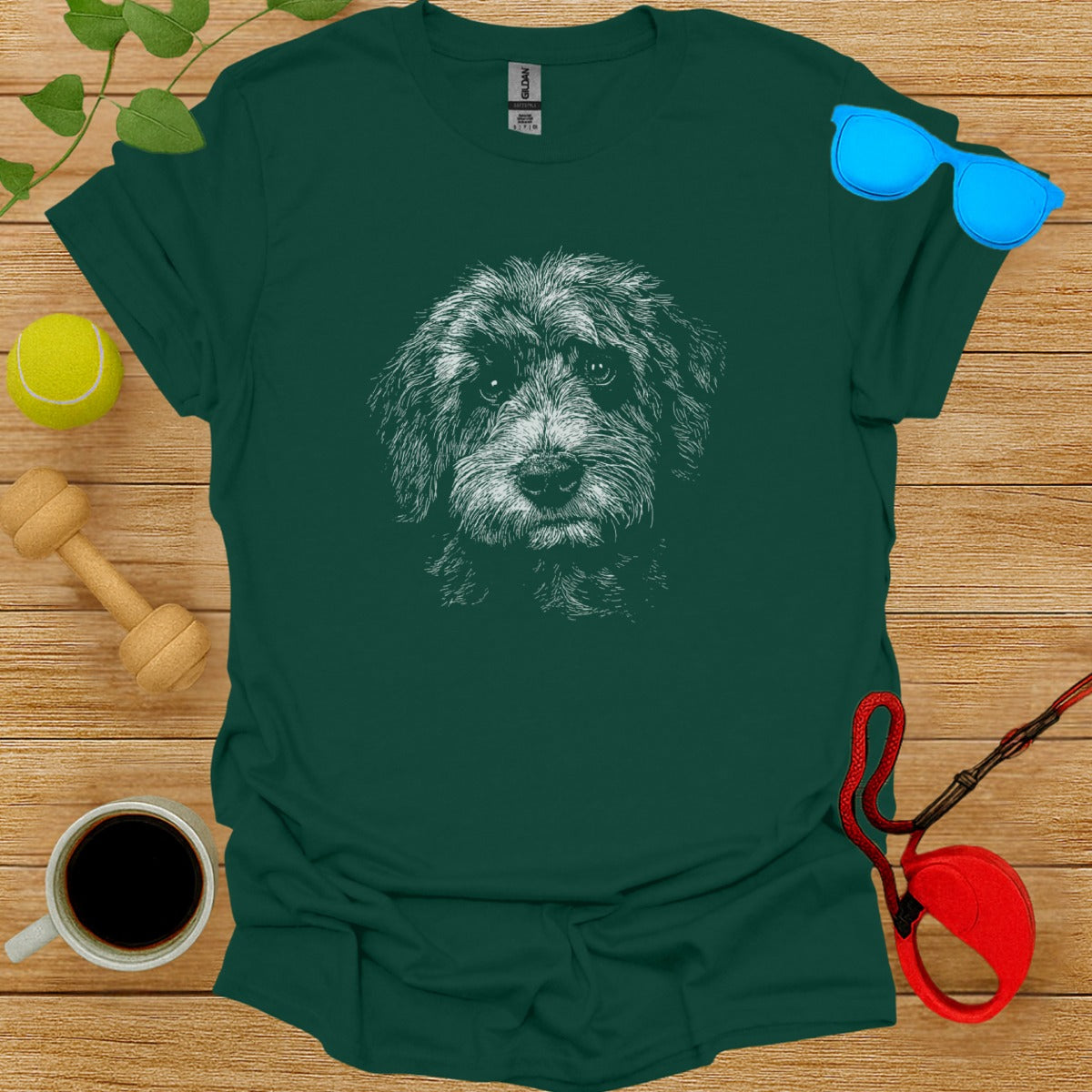 Adorable Dog Illustration Green Shirt for Pet Lovers