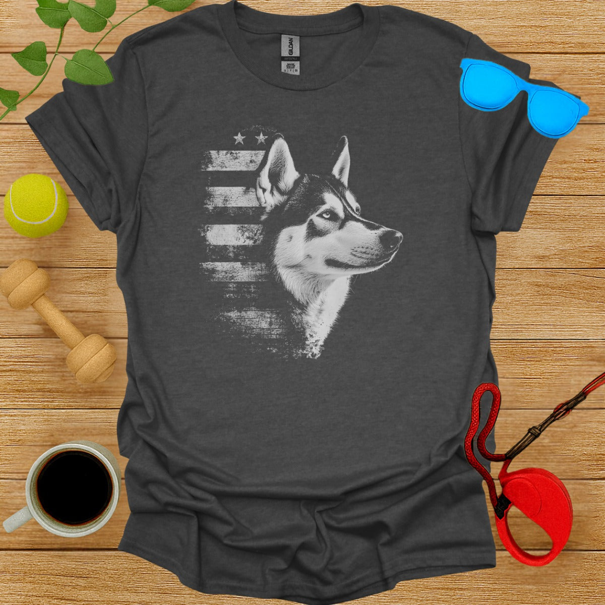 American Flag Husky T-Shirt for Dog Lovers
