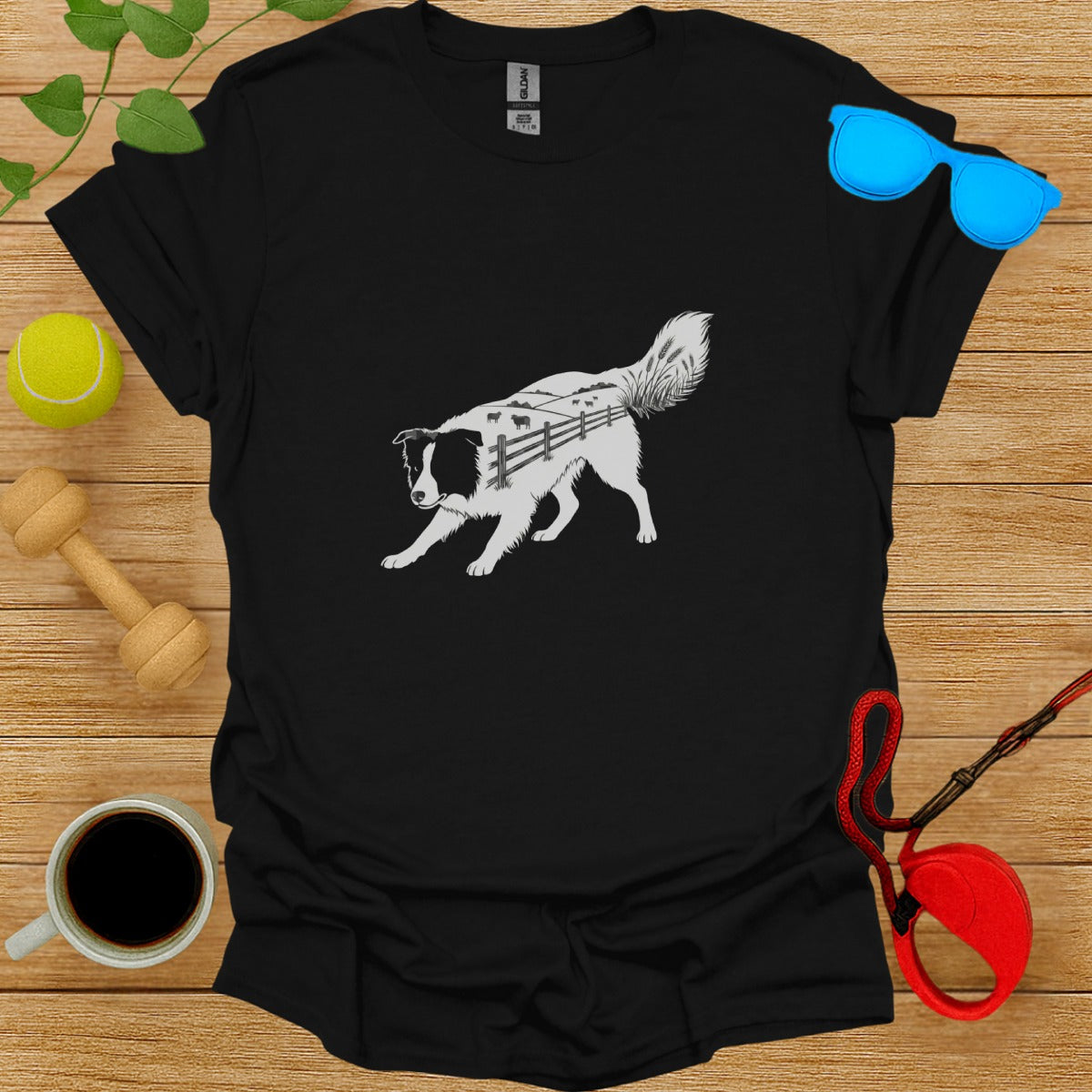 Cute Dog with Mountain Scene Graphic T-shirt