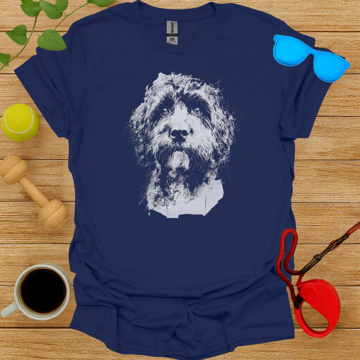 Dog Sketch Graphic on Navy Blue T-Shirt product