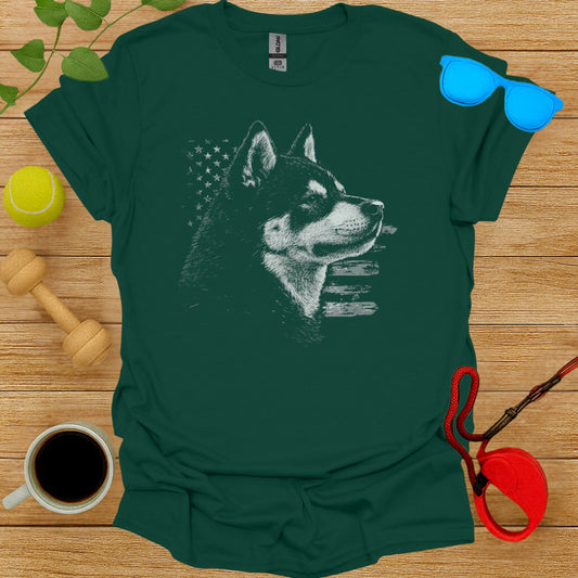Patriotic Husky American Flag Graphic T-shirt