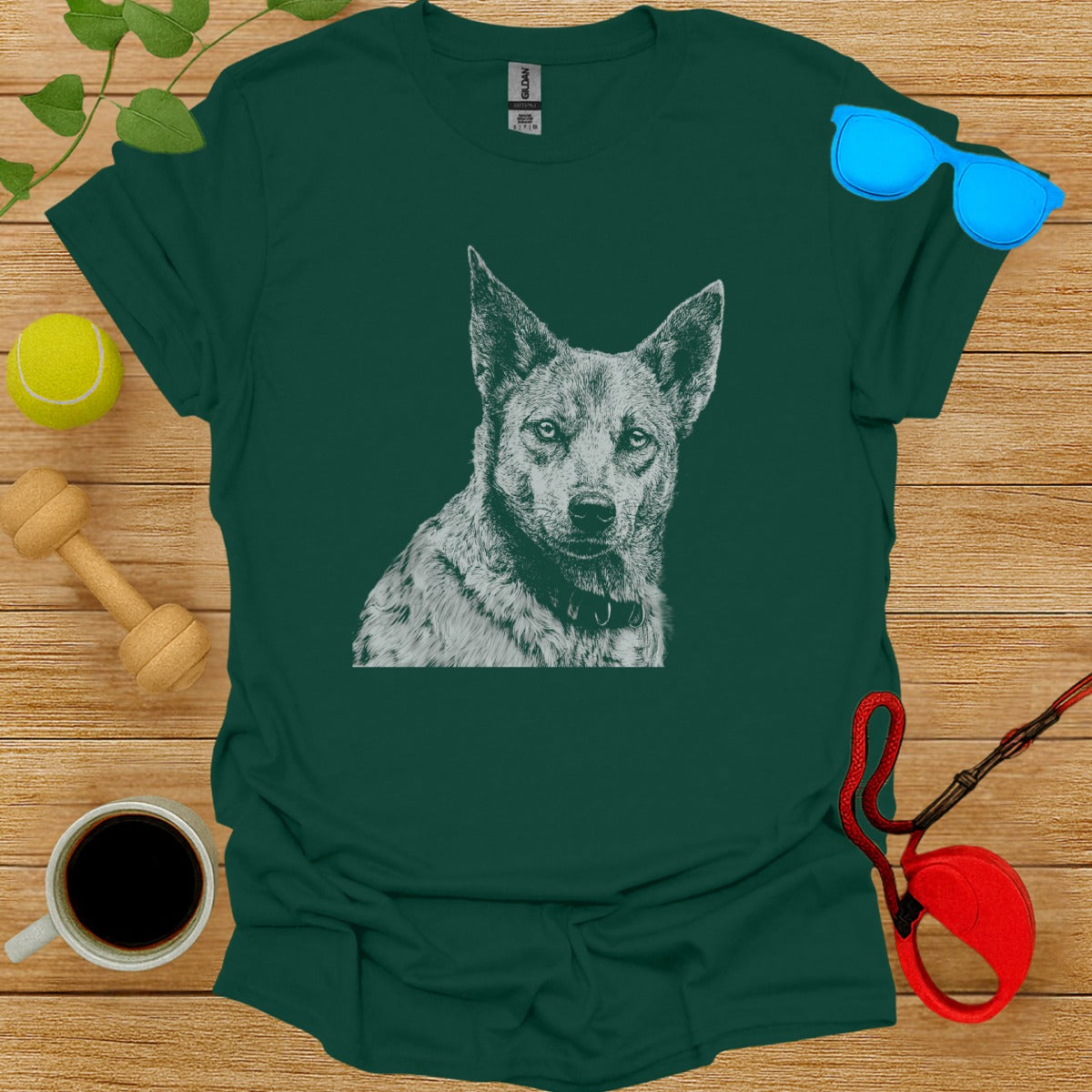 Green Australian Cattle Dog Print Graphic T-shirt