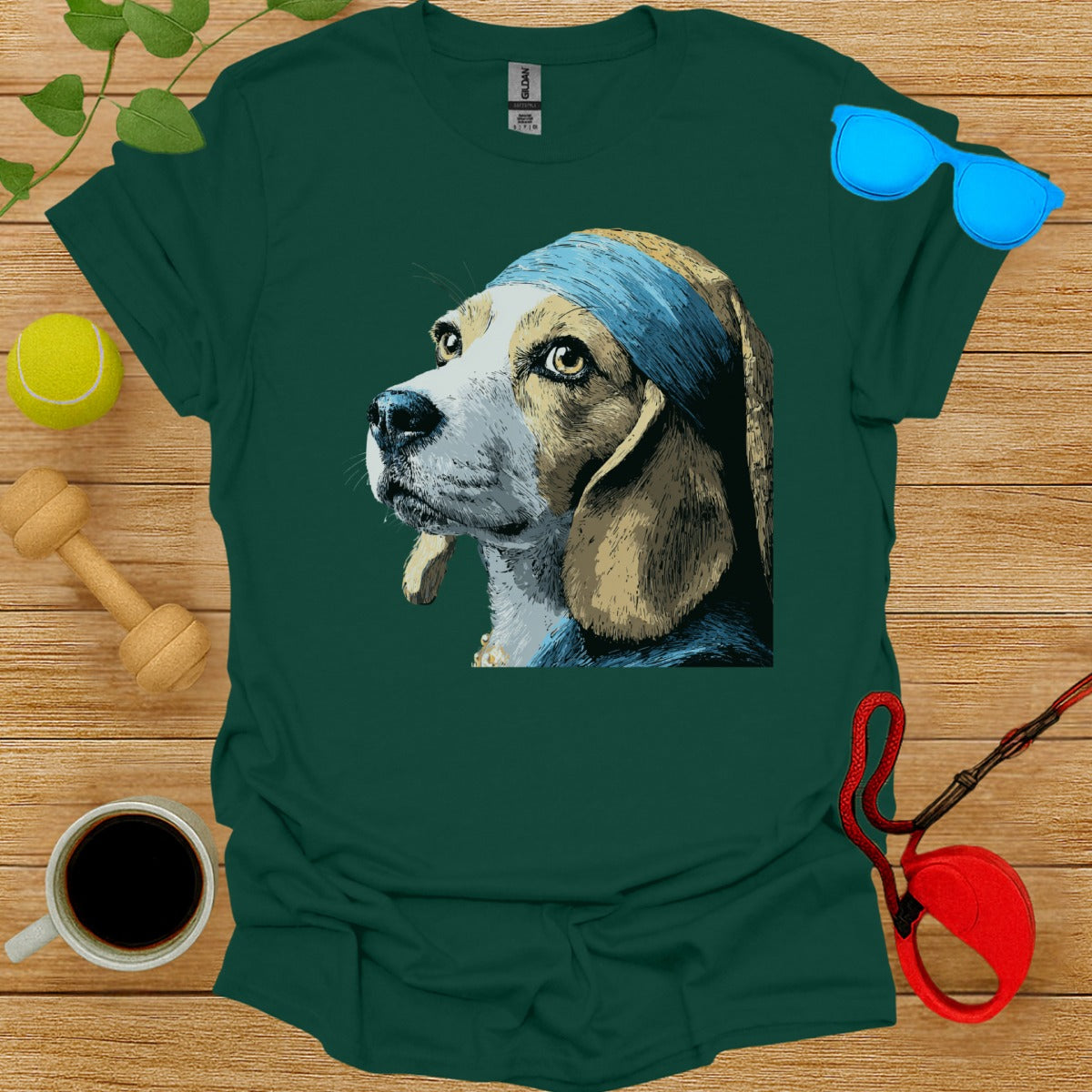 Dog with Pearl Earring Graphic Tee Dog Lover Shirt