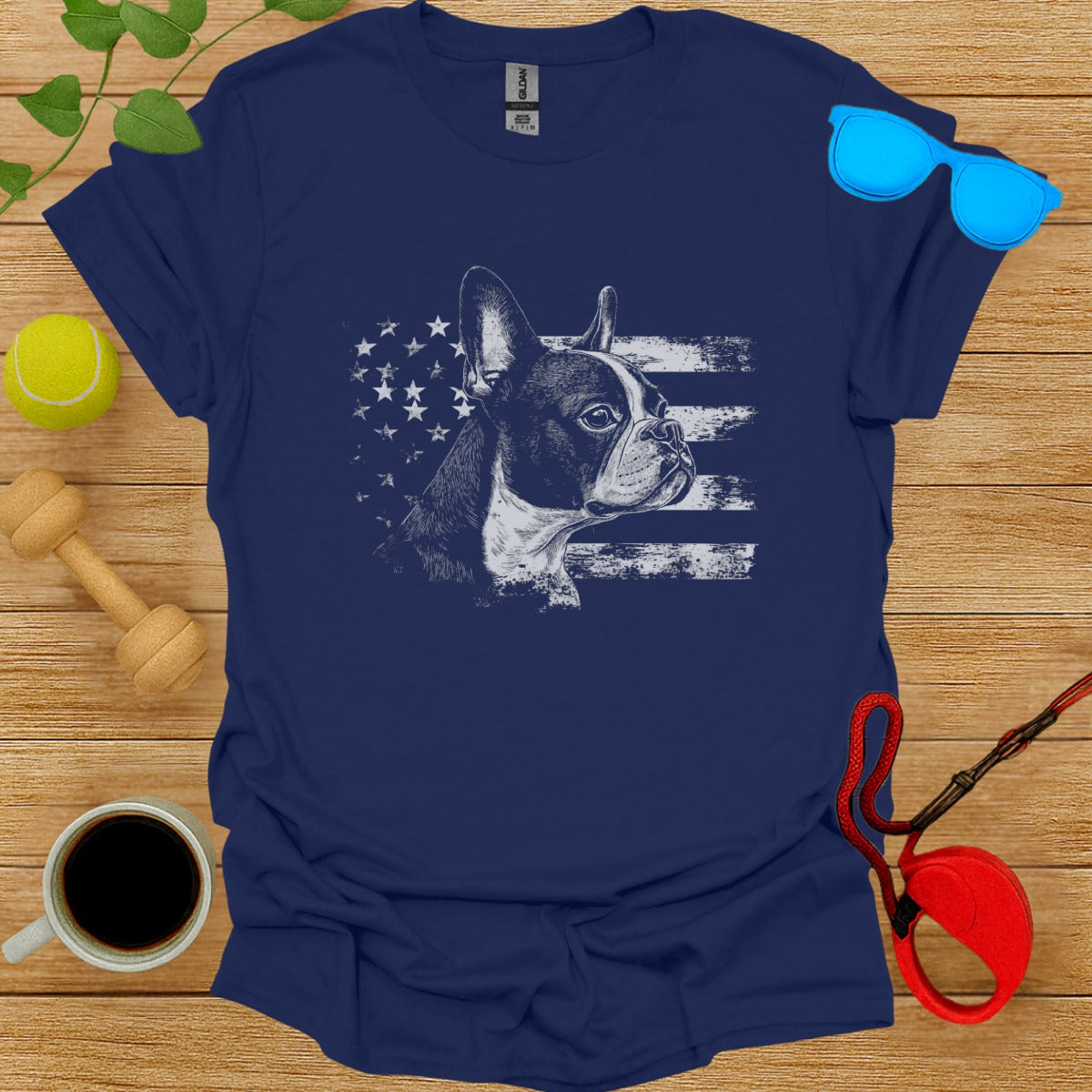 Vintage American Flag Dog Tee Patriotic Style Shirt
